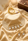 Meraki Stylish White Kundan Choker Set with Earring Necklace for Women & Girls Suitable for all Occasions