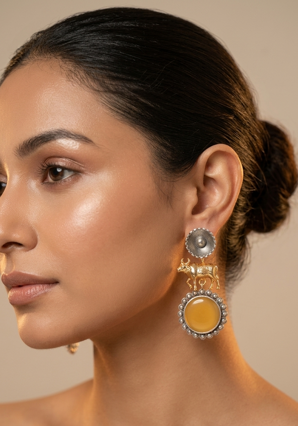 Cow Design Replica Earrings with Monalisa Stone