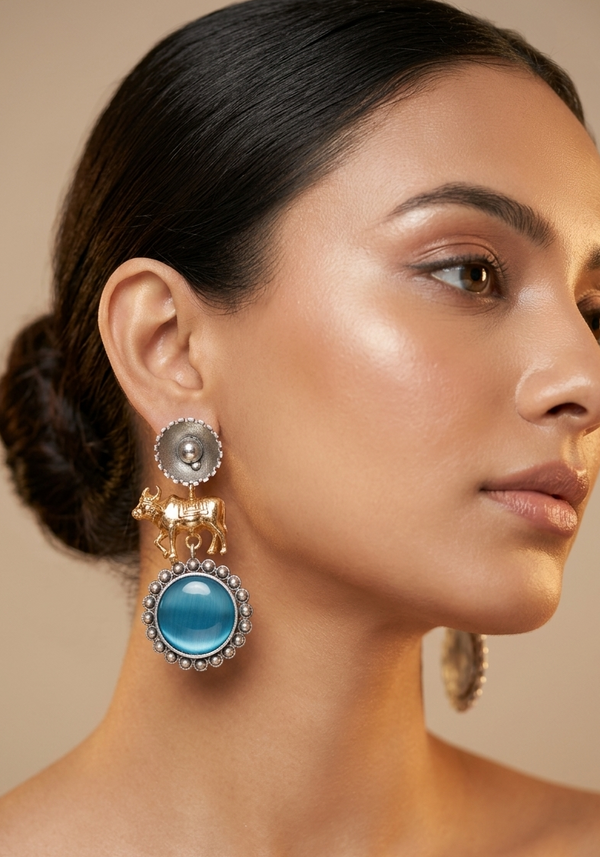 Cow Design Replica Earrings with Monalisa Stone