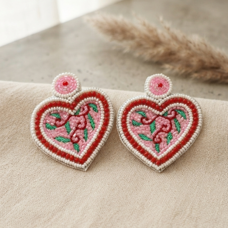 Crunchy Fashion Beaded Heart Shaped Drop Earring
