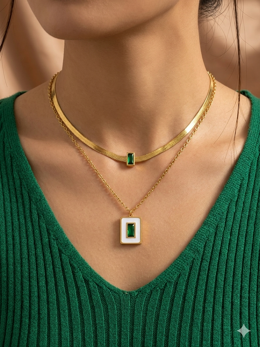 Anti-Tarnish Double Chain Pendant