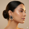 Black Stones Mayur Pearl Oxidized Earrings