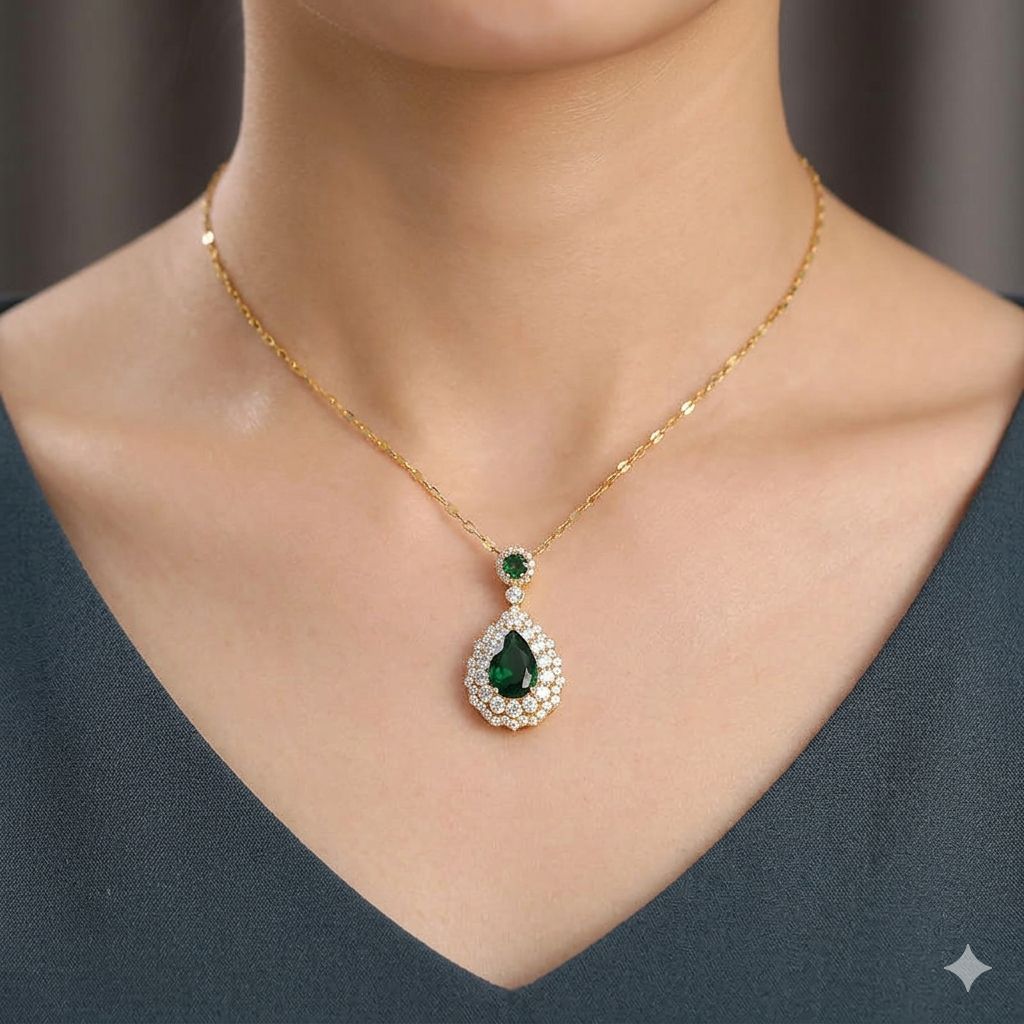 Crystal Emerald Water Drop Pendant