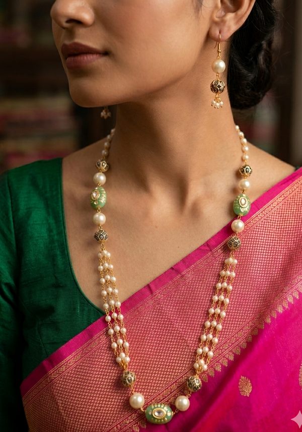 Mala Necklace Set with Pearls and Unique Beads