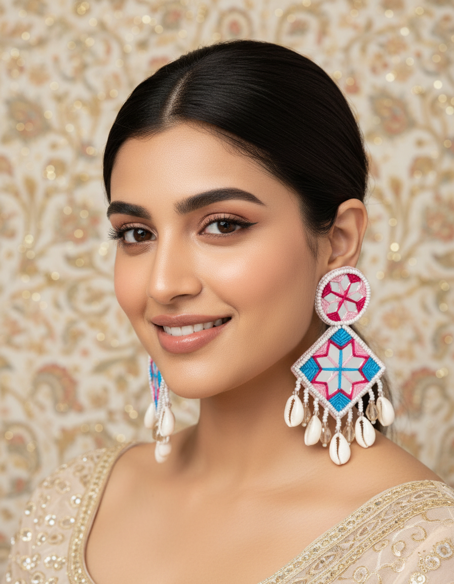 Multi Kite Shaped Beads Earring with Shell