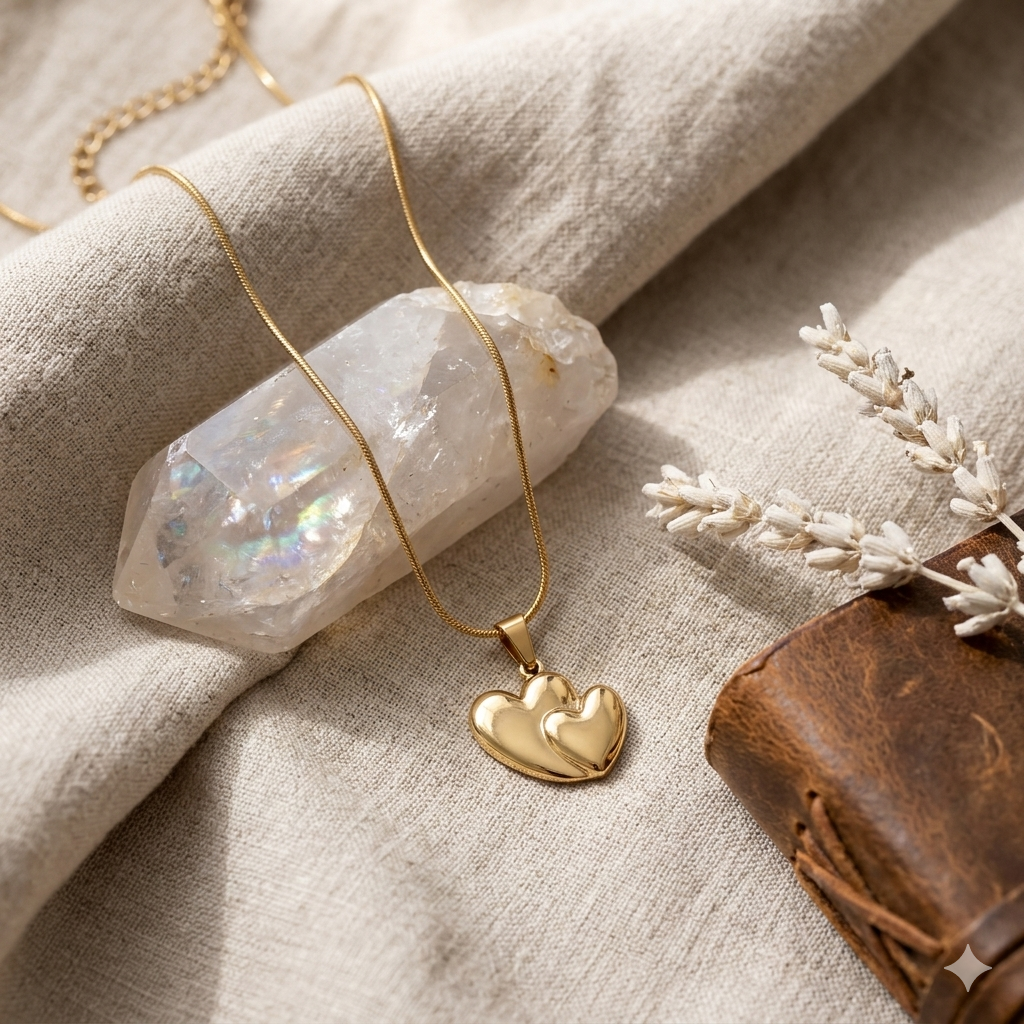 Two Heart Gold Plated Pendant Chain