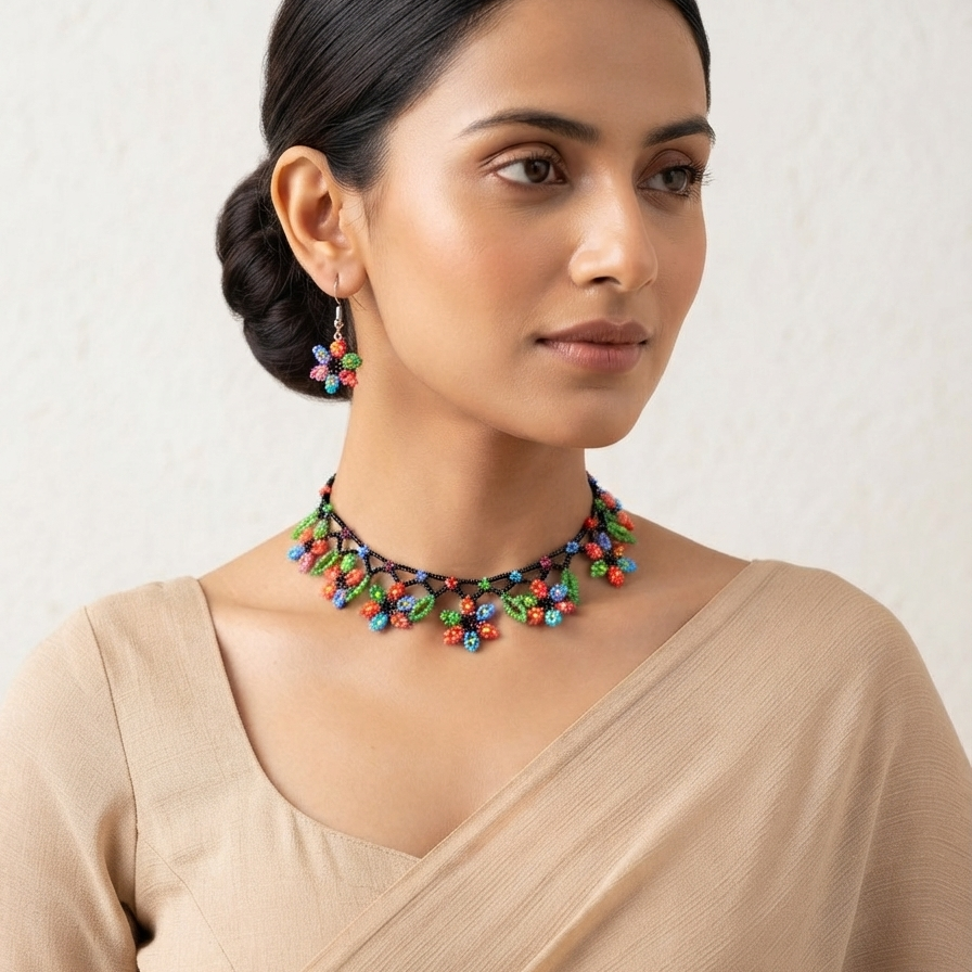 Handwoven Flower Beaded Necklace