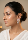 Oxidized Trisula Style Earring with Handprinted Floral Design