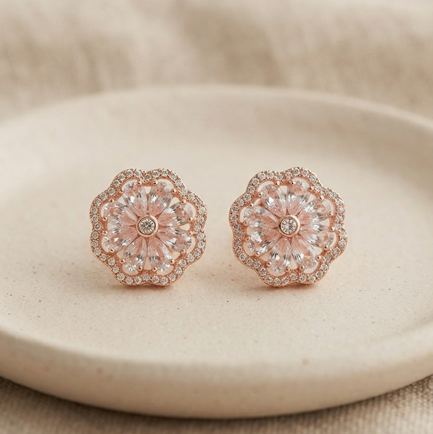 Rose Gold Floral Design Studs