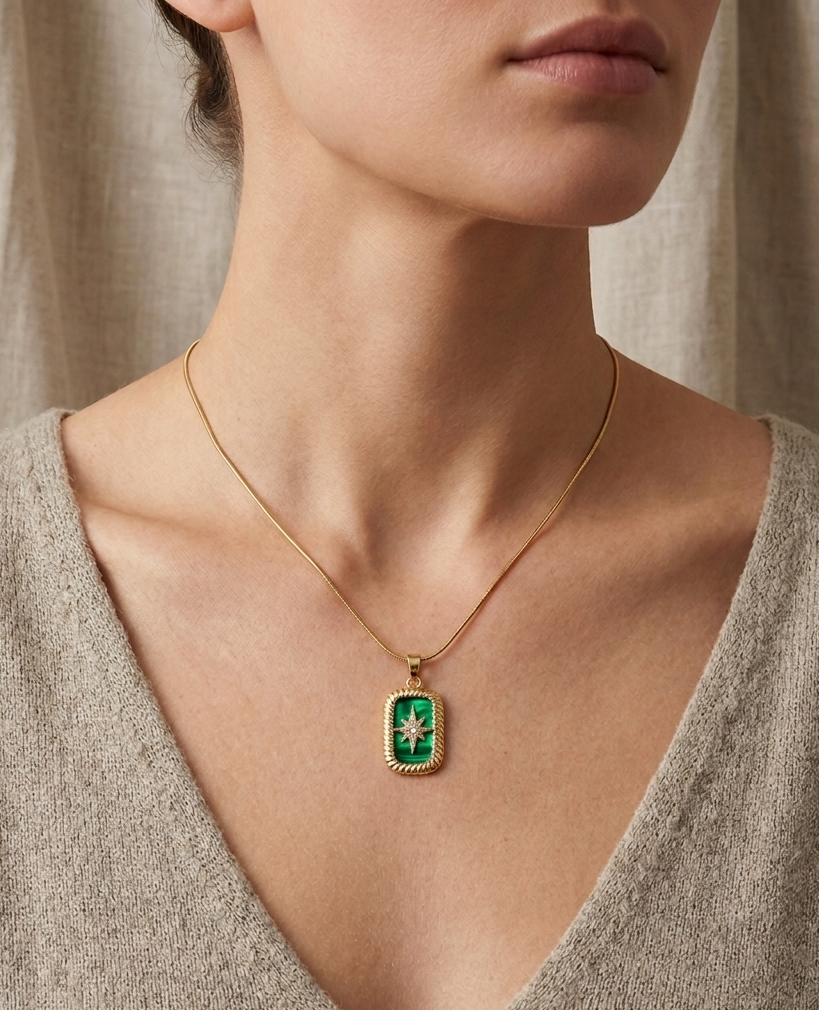 Anti-Tarnish Green Pendant With Star