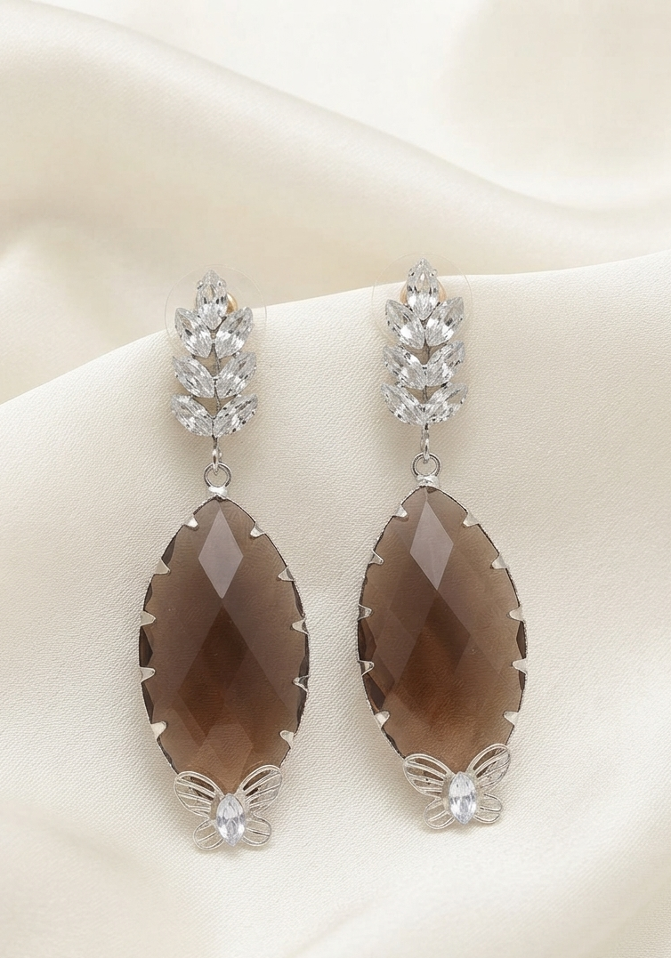Natural Citrine And White Diamond Earrings
