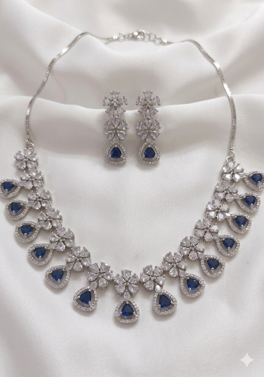 Meraki Beautiful Floral Design AD Necklace Set
