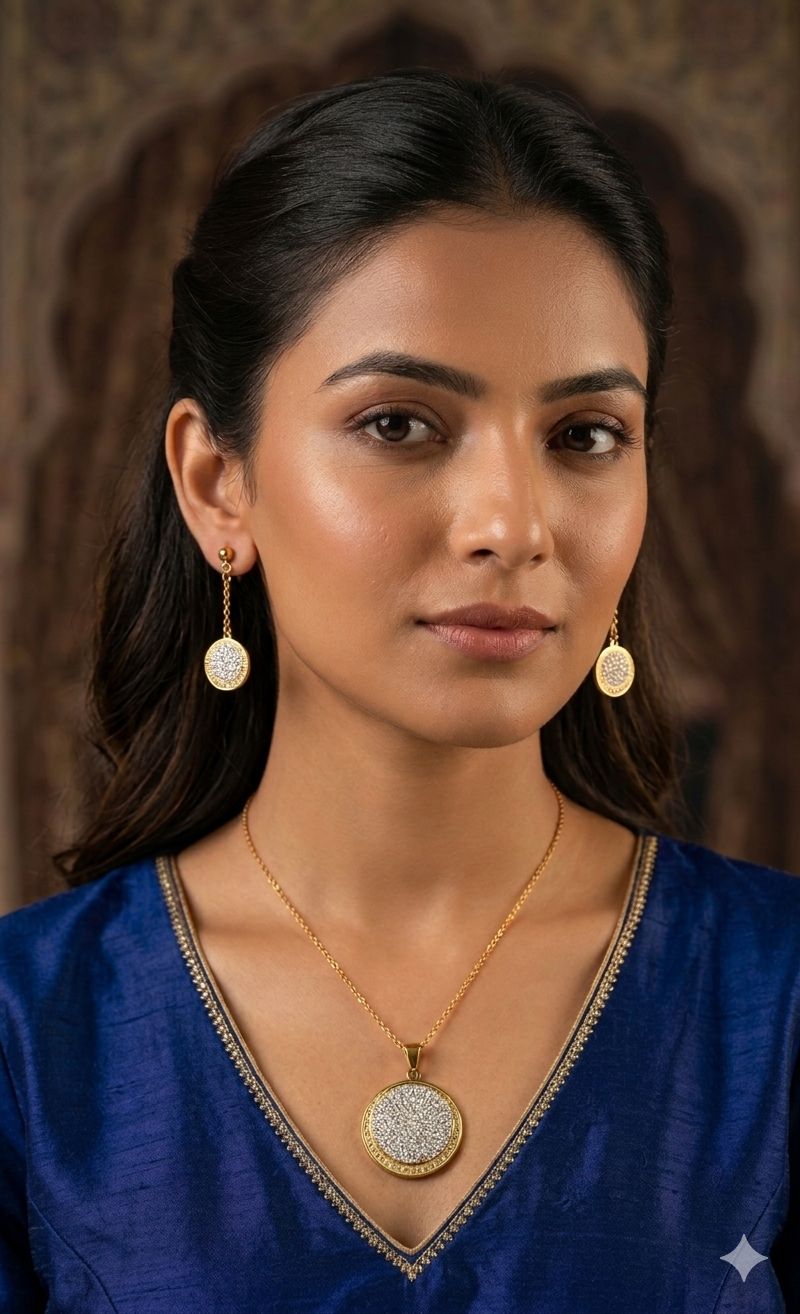 Round Shape Gold Plated Pendant Set