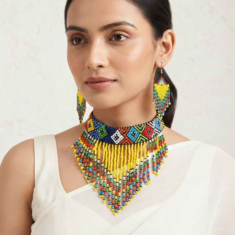 Multicolor Handcrafted Seed Beads Choker Set