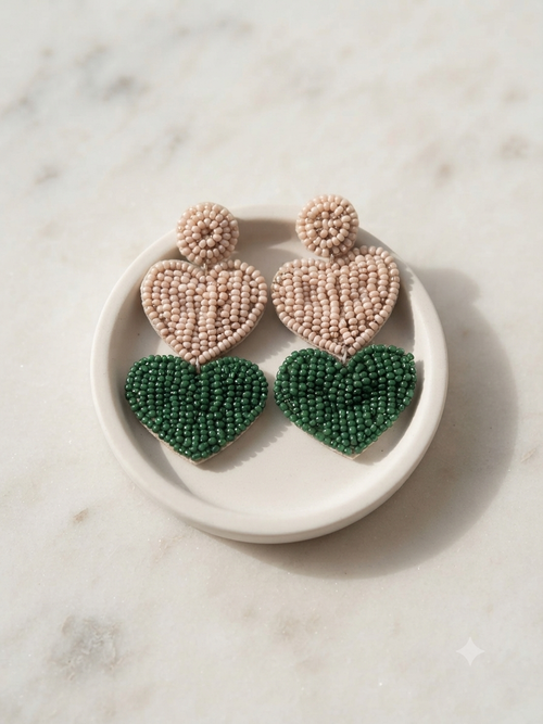 Beaded Doublet Heart Shape Earring