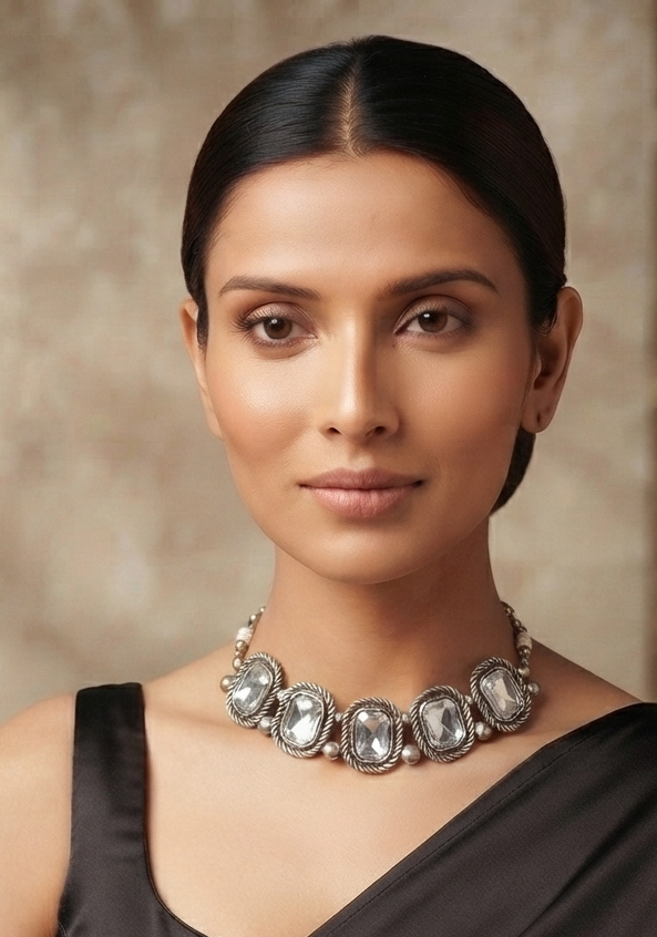 Oxidized White Diamond Choker