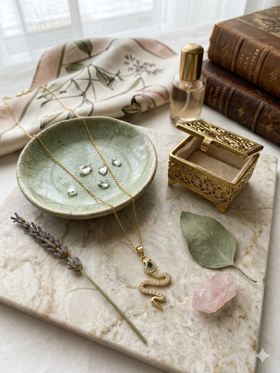 Anti-Tarnish Snake Pendant with Green Stone
