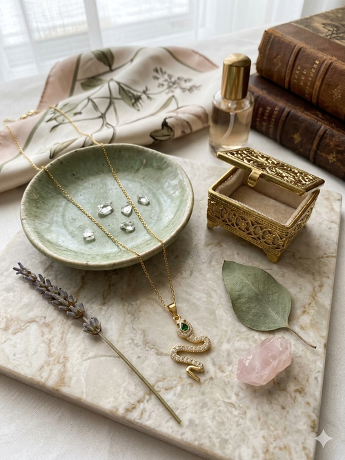 Anti-Tarnish Snake Pendant with Green Stone