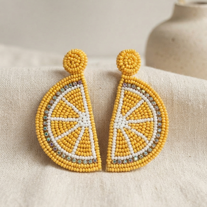 Handmade Lemon Beaded Earring