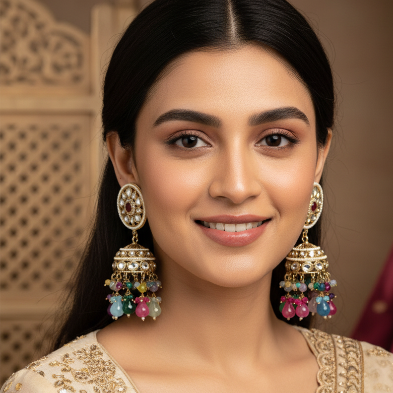 Multicolor Kundan Long Jhumka