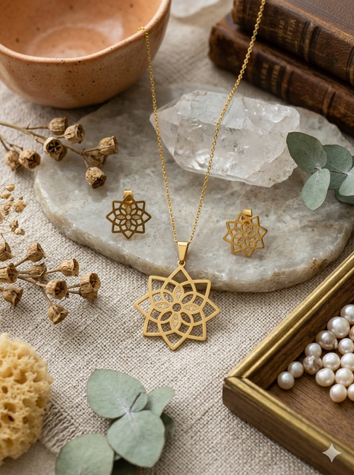 Anti-tarnish Flower Design Pendant Set