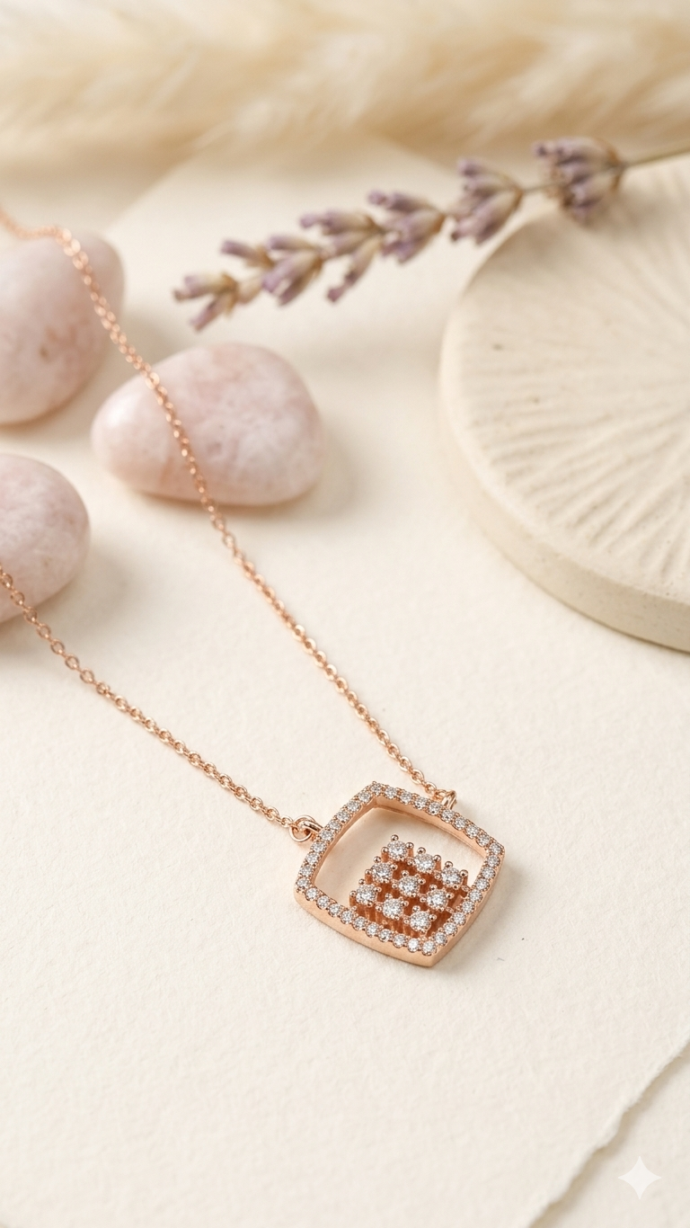 Rose Gold Plated Square Pendant