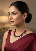Meraki Red Threaded Harmony Ensemble Neckpiece with Earrings