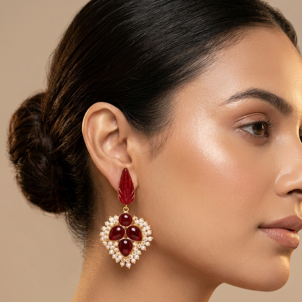 Gold Plated Quartz Floral Traditional Drop Earring