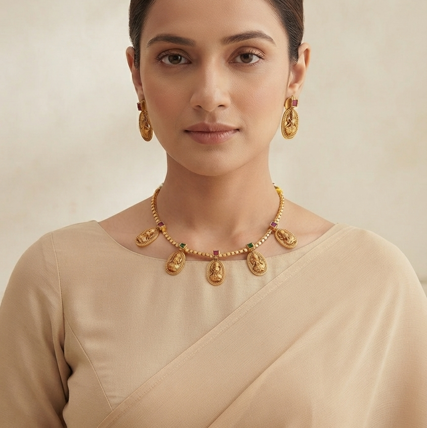 Meraki Gold Plated Matte Finish Temple Jewelry