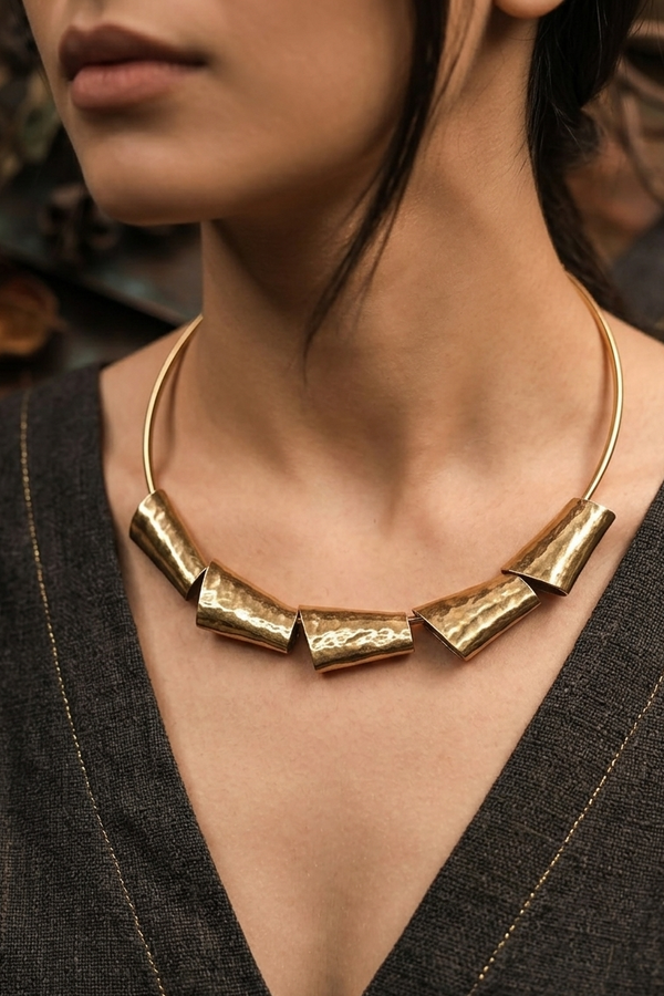 Gold Tone Geometric Statement Necklace