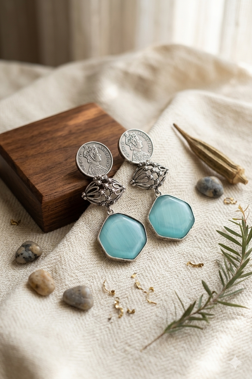 Oxidized Queen Victoria Long Earrings