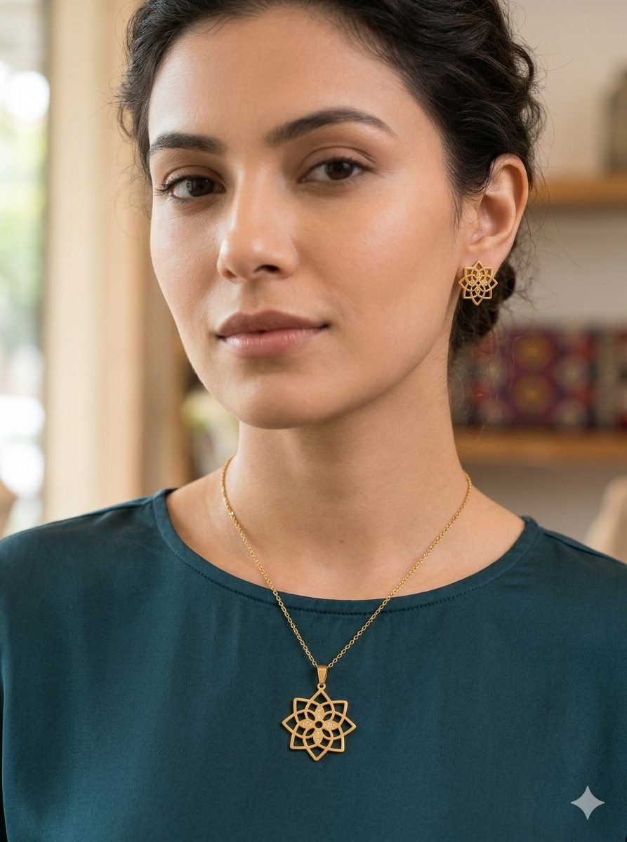 Anti-tarnish Flower Design Pendant Set