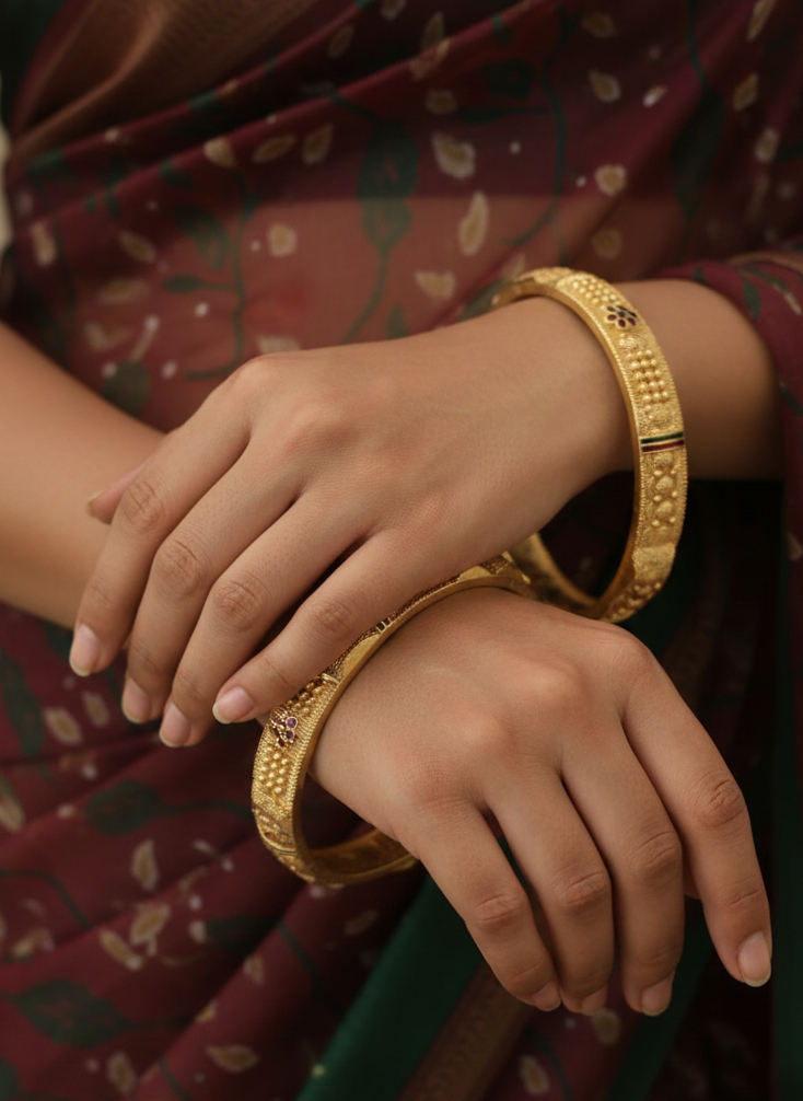 Gold Plated Flower Design Bangles