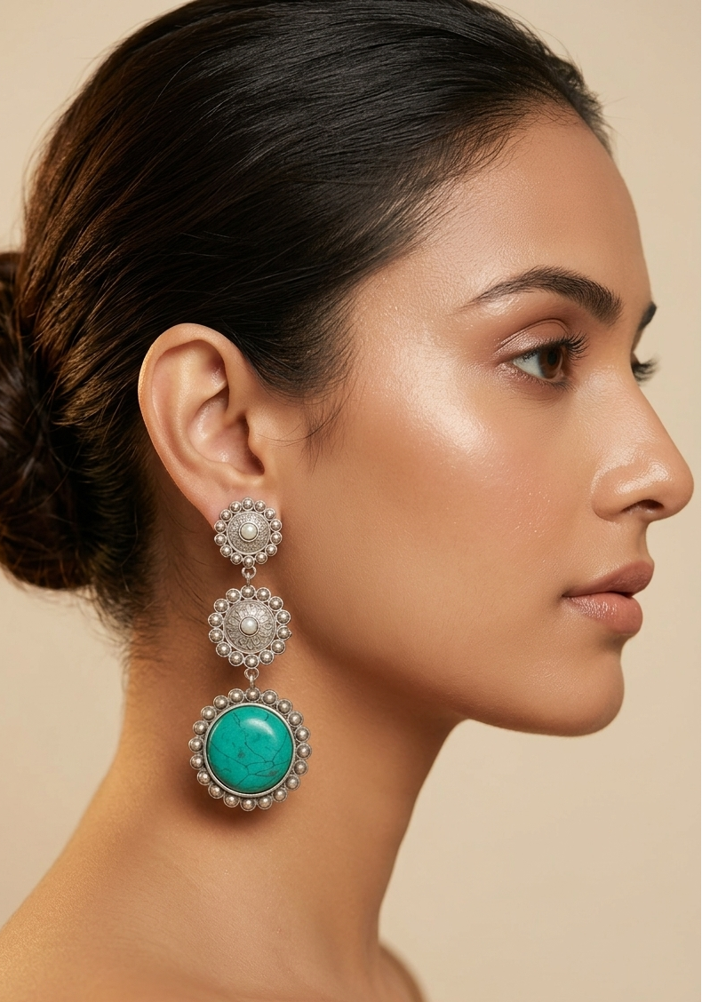 Meraki Oxidized Stone Earring