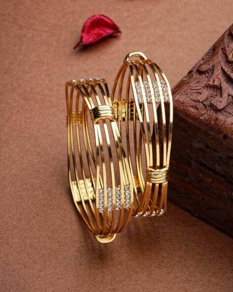 Gold Look Studded AD Bangle Set
