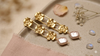 Flowers And Pearl Drop Brass Earrings