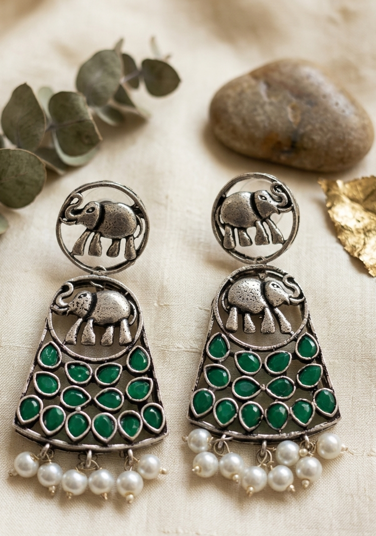 Elephant shape silver replica Earrings