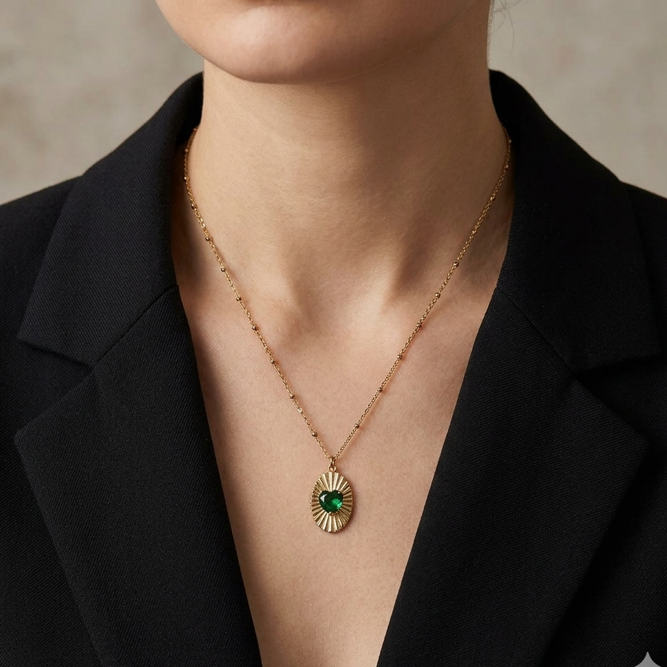 Gold Plated Green Stone Pendant