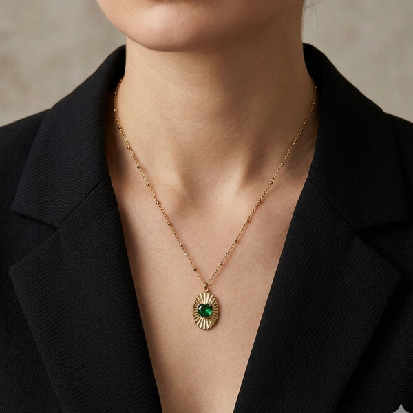 Gold Plated Green Stone Pendant