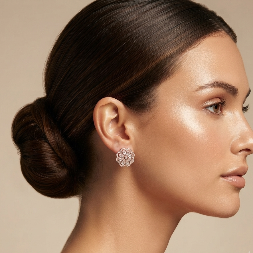 Rose Gold Floral Design Studs