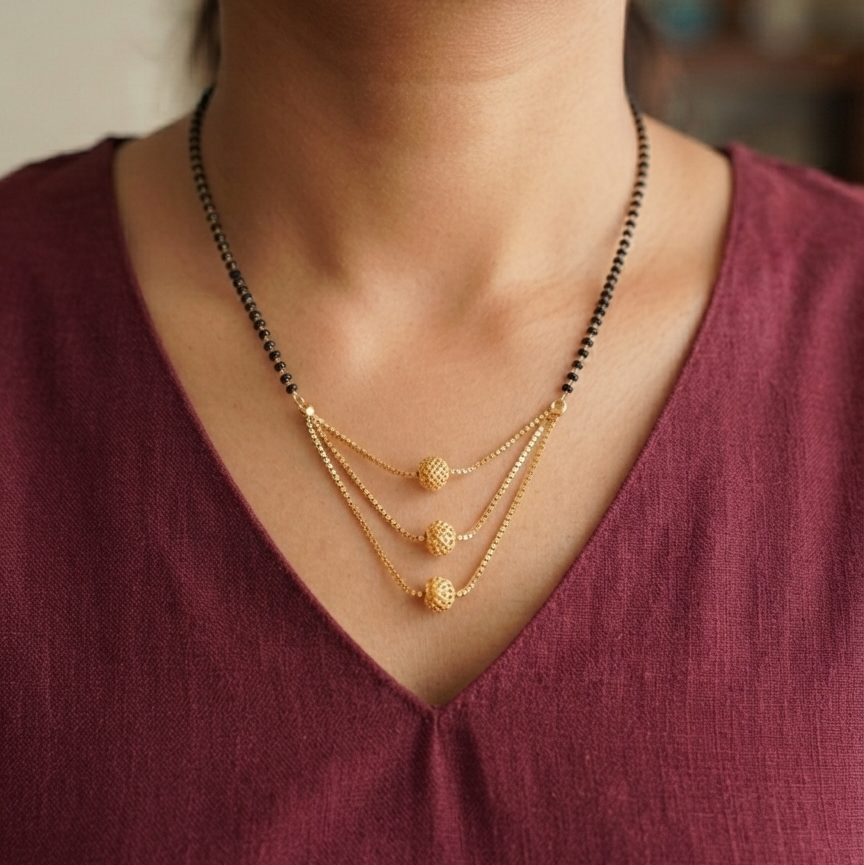 Unique Dressy Triple Layered Gold CZ Mangal sutra