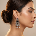 Sterling Silver Black Stone Oxidized Earrings