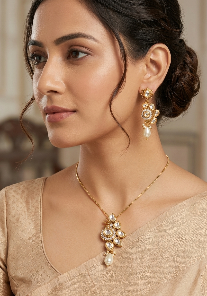 Meraki Kundan Pendant Set with Pearl