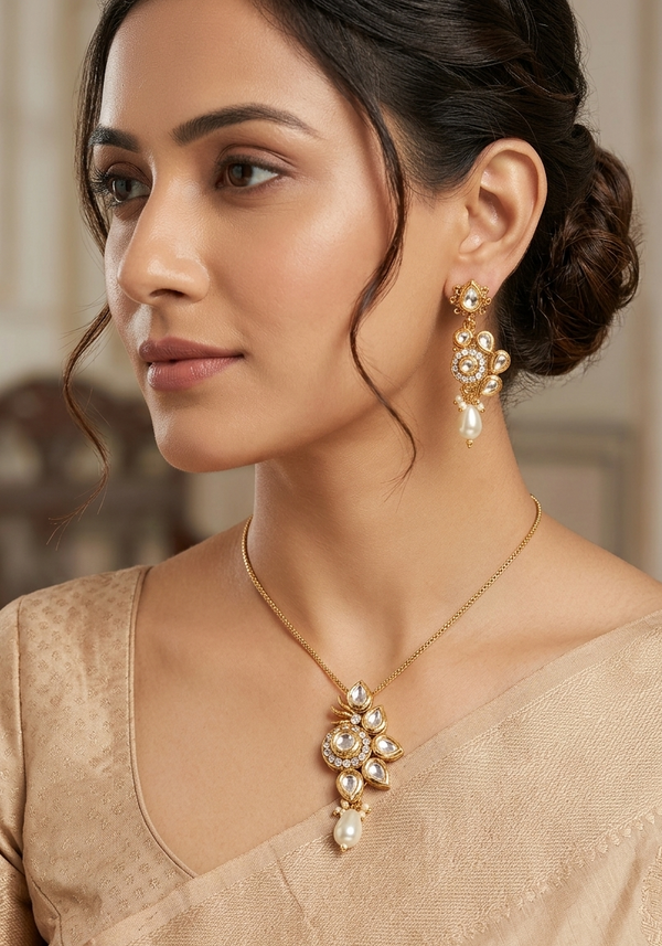 Meraki Kundan Pendant Set with Pearl