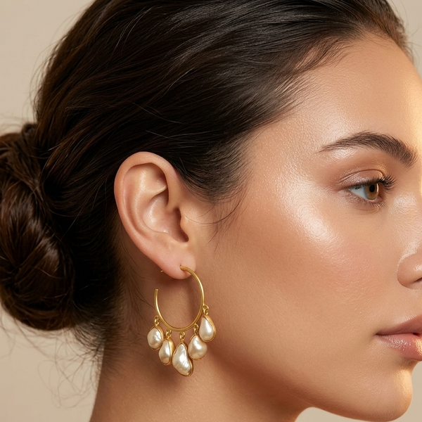 C Shaped Gold Plated Pearl Drop Earrings
