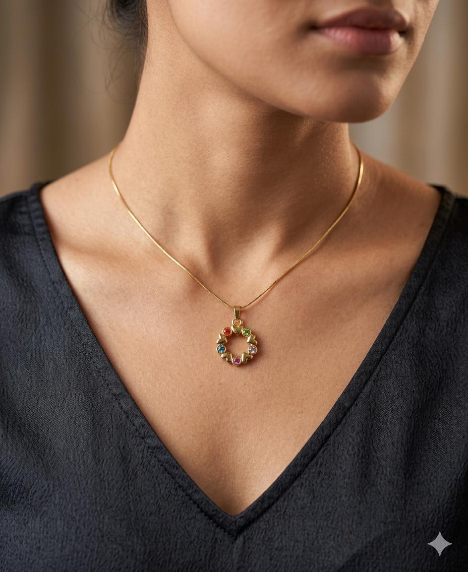 Multicolor Diamonds And Hearts Pendant Chain