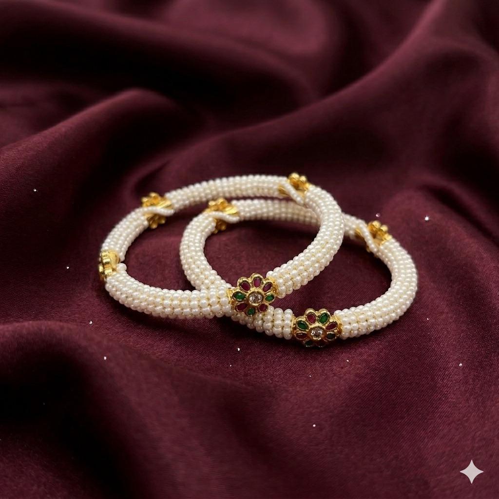 Elegant White Moti Bangles