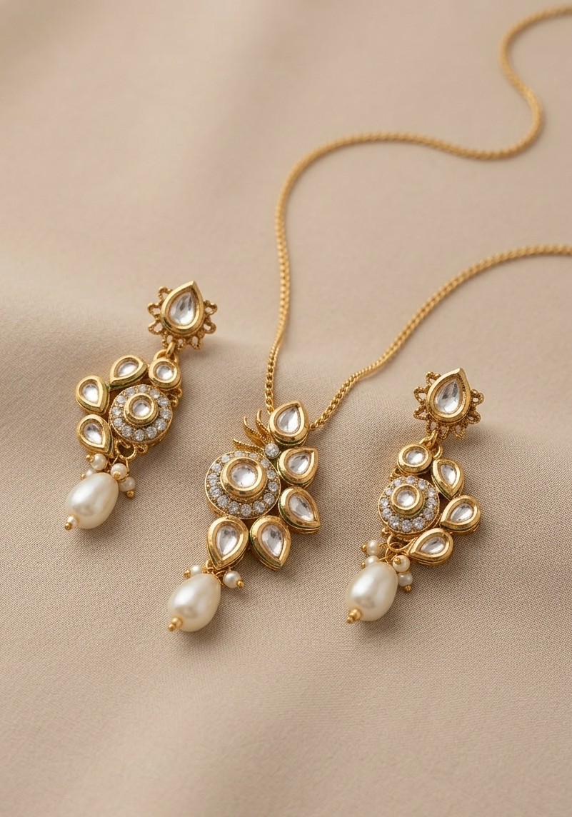 Meraki Kundan Pendant Set with Pearl