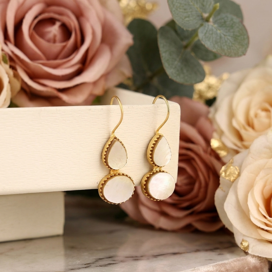 Handcraft Gold Plated White Stone Earring