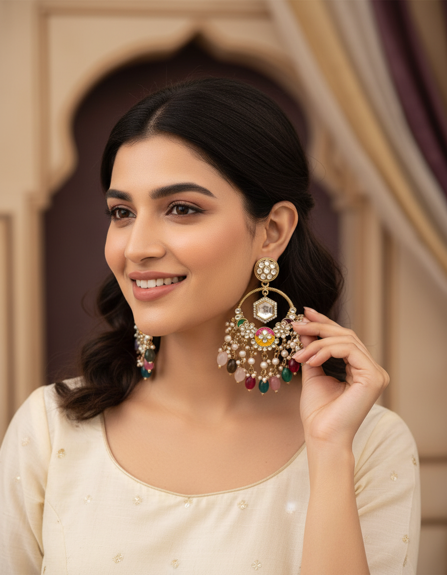 Gold Plated Kundan Studded Earring